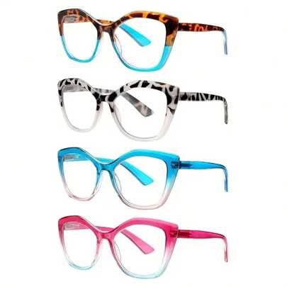 4 Pairs Of Stylish Butterfly Frame Anti-Blue Light Reading Glasses – Tortoiseshell, Leopard Print, Blue-Tinted Frames With Clear Lenses – Fashionable Design For Computer Use, Valentine's Day Gift, Blue Light Protection | Butterfly Frame Glasses