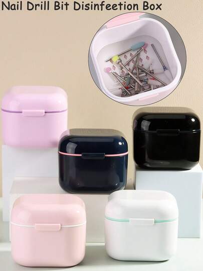 Portable Pink Nail Drill Sterilizer Box, Double-Layer Filtered Nail Drill Bit Cleaning & Storage Box, Suitable For Nail Salons