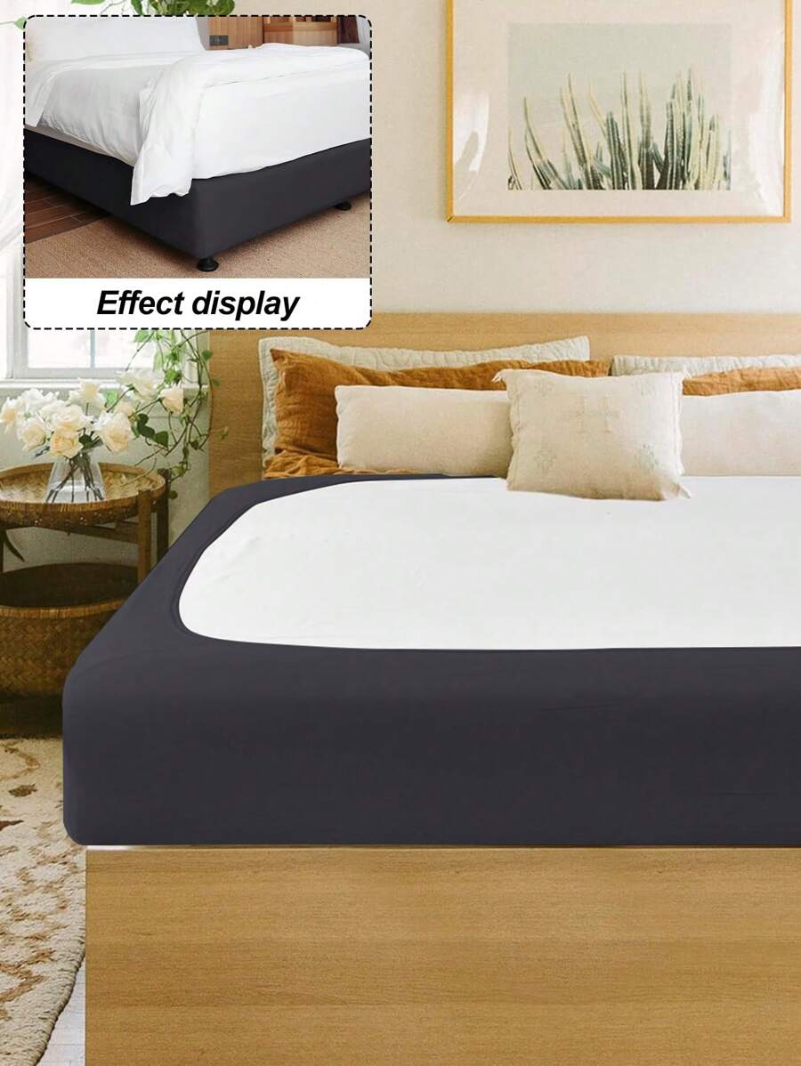 1 件牛奶丝裹身床裙，纯色或印花，四面弹力床罩，适用于卧室家居装饰 - 深灰色 - 查看 1