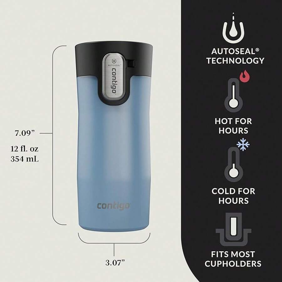 Contigo AUTOSEAL West Loop - Taza de viaje de acero inoxidable aislada al aspiradora con tapa fácil de limpiar, 12 onzas, perla esmerilada de sal - Perla helada glaciar - Ver 1