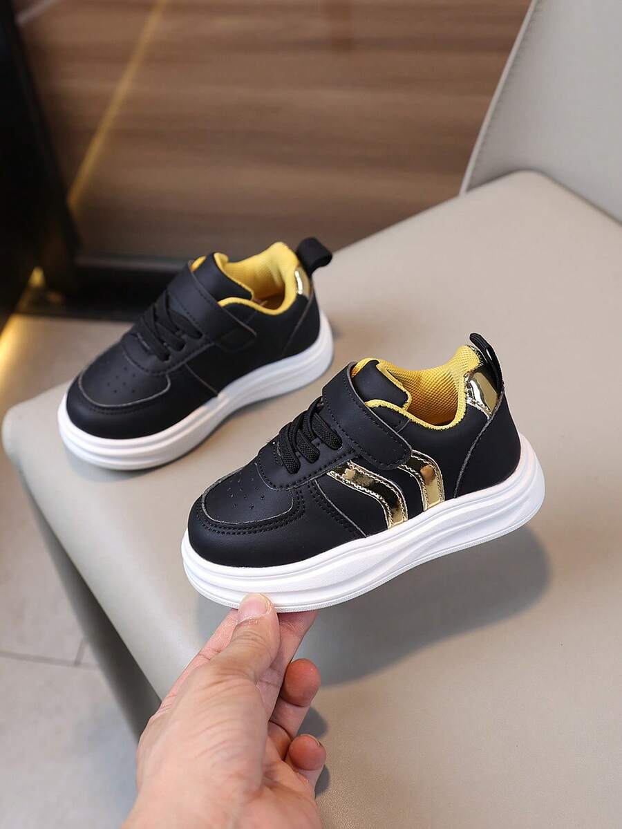 1 Pair Spring/Autumn New Kids Sports Shoes, Lightweight Girls Casual Sneakers, Soft Sole Toddler Shoes - Black - View 1