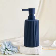 1pc Striped Soap Dispenser, Modern Plastic Round Shape, For Bathroom Hand Wash And Kitchen Dish Soap, Liquid Refillable Bottle - Lilac Blue - View 5