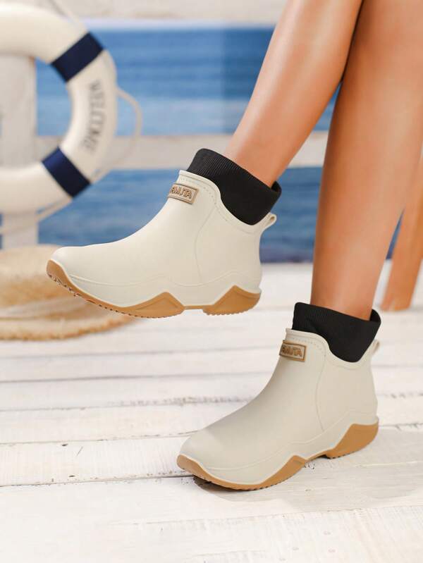 Japanese Style Women Plus Size Couples Short Rain Boots, Fashion Ladies Thermal Lined Waterproof Boots For Kitchen Work, Non-Slip, Outdoor Washing Car, Fishing, Rainy Day Grocery Shopping