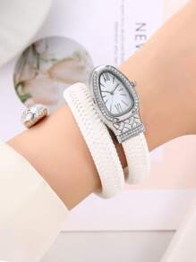 Snake-Shaped Rhinestone Diamond Style Business Casual Quartz Watch, Elegant Women's Watch