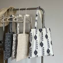 Women Shoulder Bags - 白底藏青繡花 - 查看 3