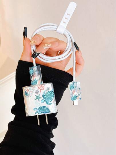 Cute Sea Turtle Design Charger Data Cable Protector Case, Compatible With 20W Apple Charger, Minimalist Apple Charger Protective Cover, Fits 20W Phone 15/16 Pro Max Charging Cable Protector, Scratch-Resistant, Bite-Resistant, Suitable For 13/14 Plus Nan Charger Accessories Phone Accessories