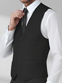 男士纯色百搭商务休闲正装经典黑色马甲