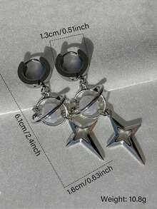 1Pair Gothic Punk Style Drop Earrings Four-Pointed Star Cross Simple Fashion Ear Stud Women Couple Rock Ear Piercing Jewelry - 耳環 - 查看 6