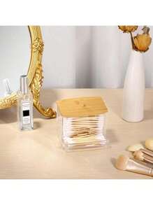 3 件塑料透明圆形清洁棉签收纳盒带托盘，现代便携式桌面收纳盒，可堆叠设计，防尘防水，多用途，用于化妆刷收纳、珠宝整理，非常适合[美容爱好者、旅行者、家庭整理者，可作为圣诞礼物、新年家居装饰，大容量，适合假日海滩、浴室、卧室收藏