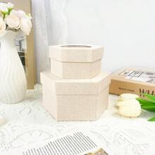 2pcs Hexagon Gift Boxes, Solid Color Stationery Desk Storage Boxes, Suitable For Birthday, Wedding, Graduation Gift Packaging School Supplies, Back To School