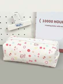 1Pc Floral Print Pencil Case, Back-To-School Stationery Organizer, Double-Sided Printed Pouch, Portable Multi-Functional Office & School Pencil Holder, Pencil Pouch, School Bag School Supplies, Back To School
