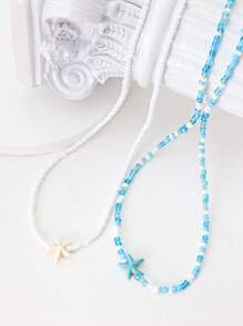 2 peças de colar gargantilha com pingente de estrela do mar e tartaruga, estilo boêmio, vintage, conjunto de joias para mulheres, presente ideal para amigos