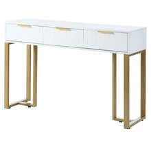 Modern Console Table With Drawers, Gold-Colored Frame, Adjustable Foot Pads And Elegant Handles (White + Gold) - Gold + White + MDF - View 10