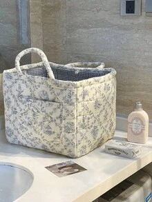 Cirelle 1pc Practical Floral Storage Basket, Multipurpose Organizer Basket For Toys, Laundry, Cosmetics, Home Decor, Portable Picnic Basket, Popular Christmas Item - Multicolor - View 10