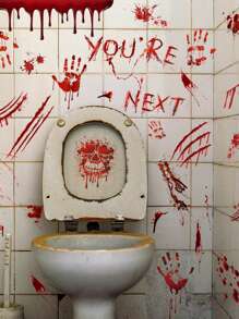 4pcs/Set Halloween New Bloody Handprint & Footprint Toilet Stickers, Living Room Bedroom Bathroom Wall Decals, Self-Adhesive Stickers, Halloween Decorations
