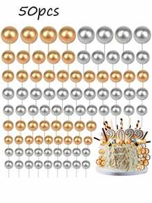 50/66/108/120个彩色球形蛋糕装饰，泡沫球蛋糕装饰，球形蛋糕顶饰，烘焙装饰，适用于婚礼、周年纪念、生日、圣诞节、万圣节、感恩节等场合。（黑色、银色、白色、金色）。婚礼和周年纪念派对 - DIY蛋糕装饰，波西米亚风格蛋糕装饰，各种主题蛋糕装饰，生日蛋糕装饰，男士蛋糕装饰（多种颜色） - 彩色 - 查看 13