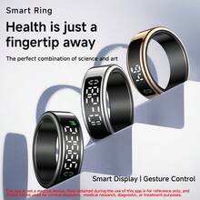 Anillo inteligente 2025 para hombres y mujeres, con pantalla de datos, detección de frecuencia cardíaca, podómetro, foto remota, control de gestos, resistente al agua y con compartimento de carga
