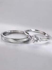 1 Pair Sparkling Romantic Couple Rings, Unique Design Elegant Style Suitable For Daily Wear, Valentine's Day Gift