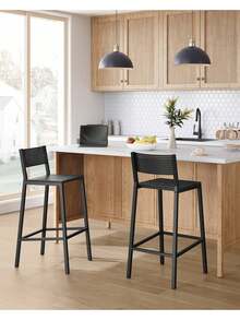Breakfast Kitchen Bar Stool Set Of 2, Counter Chairs, For Kitchen, Dining Room, Office, Industrial Style, Rustic Brown And Black - Black - View 1