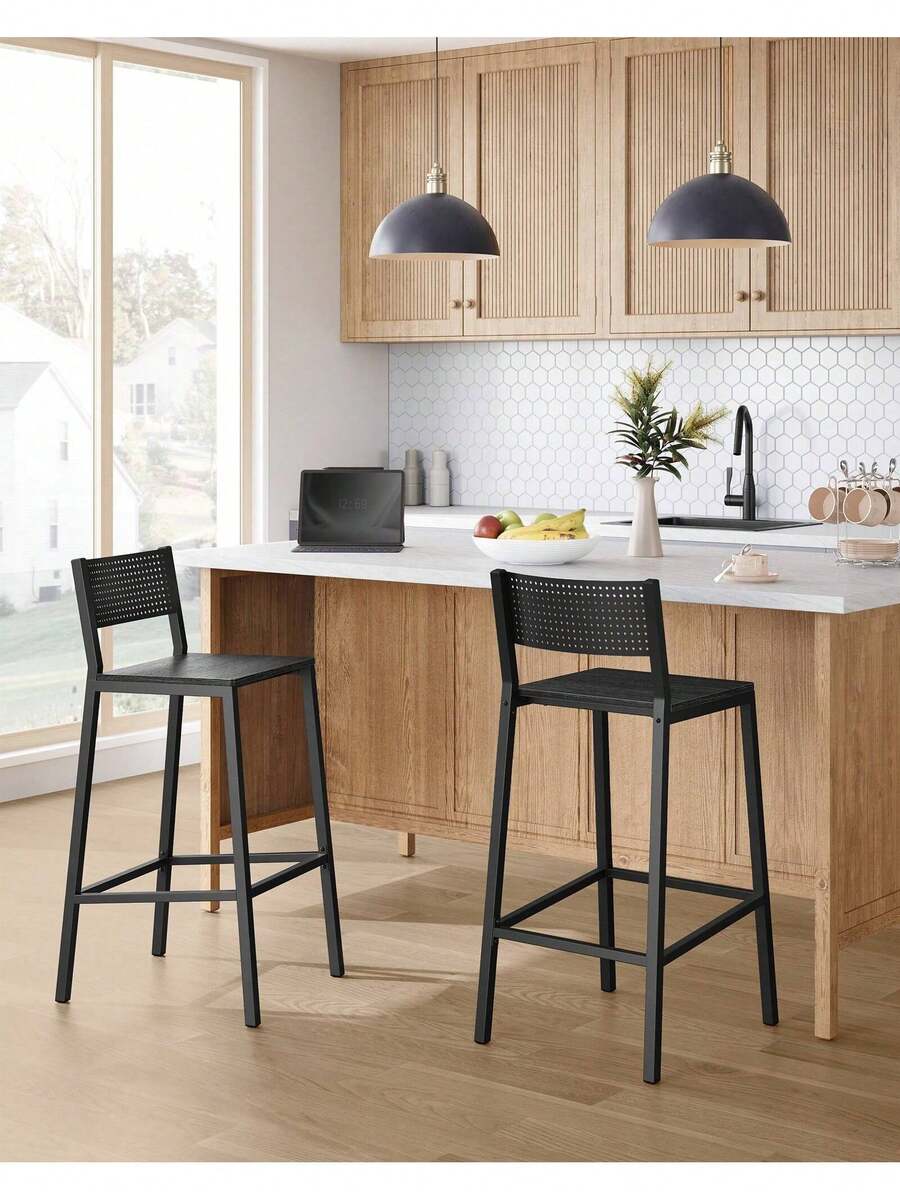 Breakfast Kitchen Bar Stool Set Of 2, Counter Chairs, For Kitchen, Dining Room, Office, Industrial Style, Rustic Brown And Black - Black - View 1