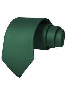 1 件男士时尚浅蓝色纯色细条纹领带，百搭 - 墨綠色 - 查看 2