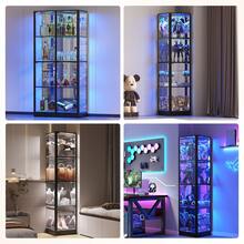Corner Display Cabinet With Glass Doors, 68" Display Case With LED Lights, 4-TierCurio Cabinets For Collectibles/Toys/Books, Mirrored Storage Cabinet, White - màu đen - Xem 6