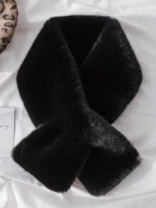 女士加厚抓绒围巾，冬季保暖，纯色抓绒围脖，可爱毛绒围巾，适合女孩、学生和成人，不掉毛，交叉式保暖围巾，颈部和领口保暖围巾