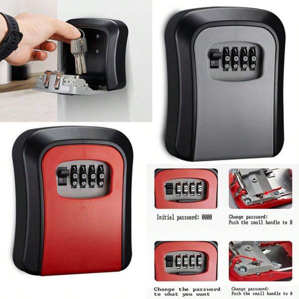 1pc Key Lock Safe, Outdoor Password Key Storage Cabinet, Wall-Mounted Key Lock Box, ABS Combination Password Key Box, Anti-Smashing/Explosion/Lock, Reprogrammable Code, 6 Key Capacity, Suitable For Home/Outdoor/Garage/Garden/Store/Construction Site/Apartment/Renovation/Factory Key Safe Storage, Available In Black, Gray And Red