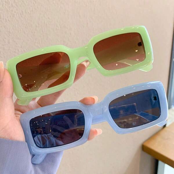 1pc Fashion Fashion Glasses, Jelly Color Square Frame Stylish Minimalist Personalized Glasses Rectangular Shape Shades