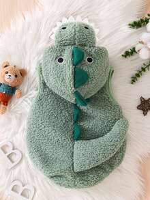 Disfraz de dinosaurio de Halloween para bebé, mono de peluche sin mangas con capucha, ropa divertida para fiesta - Verde - Ver 2