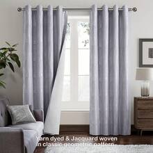 Beige And Black% Blackout Geometric Pattern Curtains, 52 Inch Wide 96 Inches Long 2 Panels, Thermal Insulated Noise Reducing Anti-Rust Grommet Drapes Bedroom Living Room,, Modern Style, Energy-Efficient - 灰藍色和銀色 - 查看 3