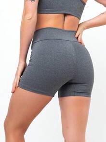 Kit 2 Women's Fitness Shorts High Waist Zero Transparency Blackout Gym Basic Bermuda Shorts Women's Crossfit Yoga - 灰色+棕色 - 查看 7