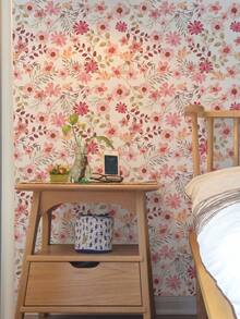 1 Roll 1m/3m/5m Vintage Pink Floral & Leaf Peel And Stick Wallpaper, Removable Vinyl Contact Paper, DIY Home Decor For Bedroom, Kitchen, Living Room, Bathroom, Cabinet, Furniture Renewal Wall Paper Wall Stickers Room Decor Wall Decor Wallpaper Peel And Stick Bathroom Decor