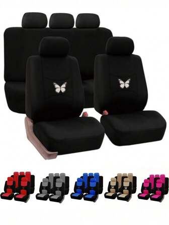 9 piezas Funda de asiento de coche con transferencia de calor de tela plana con diseño de mariposa, ajuste universal, suave y transpirable. Funda de asiento de coche con diseño de mariposa hermosa | Apta para 5 asientos/2 asientos, diseño colorido, fácil de instalar, mejora el interior del coche, 9 piezas incluidas: 2 fundas de asiento delantero, 1 funda de respaldo, 1 funda de asiento trasero y 5 fundas de reposacabezas. 4 piezas incluidas: 2 fundas de asiento delantero y 2 fundas de reposacabezas.