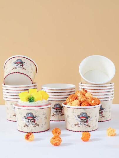 10/25pcs Skull & Pirate Themed Paper Bowls, Fries Boxes, Popcorn Boxes, Perfect Decorations For Birthday Party, Movie Night, Suitable For Lunch Box, Bakery, Burger Restaurant