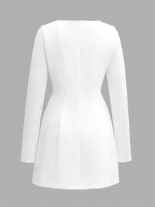 Váy Unadoll dành cho nữ mùa thu, tay dài, cổ vuông, cạp chun eo dáng chữ A, thích hợp cho kỳ nghỉ, đi chơi, hẹn hò, tiệc tùng, v.v., Giáng sinh, trở lại trường - trắng - Xem 4