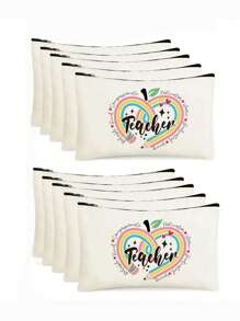 1 PEÇA/5 PEÇAS/10 PEÇAS Organizador de Maquiagem com Tema de Professor de Carta do Arco-Íris, Estilo Y2K Impressão de Letra do Arco-Íris Letra Colorida Design Engraçado Necessaire Portátil para Viagem, Bolsa de Maquiagem, Organizador de Maquiagem, Armazenamento de Maquiagem, Bolsa de Cosméticos, Bolsa de Higiene, Capacidade Grande, para Férias, Praia, Banheiro, Coleção de Quarto