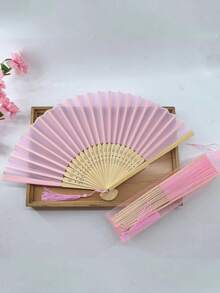 多色纯色婚礼布扇，竹丝布面，竹折扇，DIY 绘画布扇，纯色中式装饰扇，白色竹折扇手持扇纸折扇适用于订婚毕业婚礼派对装饰卧室家居餐桌中心装饰（无流苏） - 彩色 - 查看 2
