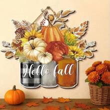 1pc Autumn Harvest Wooden Hanging Decoration, Suitable For Indoor And Outdoor Thanksgiving Decorations, Featuring Pumpkins, Sunflowers, And Leaves, Seasonal Home Decor Halloween Decor Fall Decor Room Decor Autumn Decor