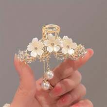 Colored Rhinestone Flower Spring Clip Korean Celebrity Style Chain Pearl Hair Accessories High-End Banquet Bridal Headdress Female Star Same Style French Clip Double-Layer Draped Pearl Tassel Design European And American Ins Style Metal Hairpin Temperament Lady Hairstyle Decoration Non-Slip Durable Gold Hairpin Japanese And Korean Popular Gentle Style Accessories Retro Baroque Style Rhinestone Clip - Vàng - Xem 3