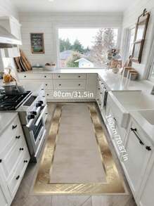 1pc Luxury European Style Gold Design Carpet, Suitable For Hallway, Balcony, Kitchen, Bathroom - Multicolor - View 5