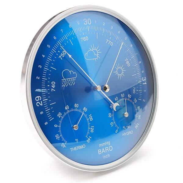 Wall Hanging 3 In 1 Barometer Weather Station,Thermometer, Barometer, Hygrometer,Accurate Weather Station For Home And Office,Indoor And Outdoor Use,Mechanical Movement,Blue