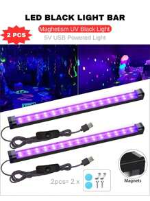 aiinnew 2 件 1 英尺/30 厘米 LED 黑光条 Luz Ultravioleta，磁性安装 10W USB 供电 UV 反应壁灯 Schwarzlicht Lampe 用于荧光派对挂毯海报人体彩绘发光派对 Schwarzlicht 派对 UV 灯带用于橱柜