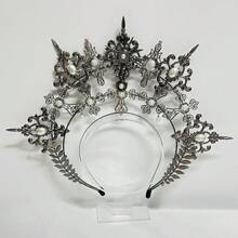 1pc Women's Golden Faux Pearl Chain Metal Lolita Angel Halo Sun Crown Headband, Suitable For Daily Wear, Cosplay, Photography Props Halloween