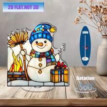 2D Rotating Acrylic Snowman Decor - 360° Rotatable, With Broom Gift Box, Holiday Home Office Decoration, All Season Tabletop Decor, Cozy Fireplace Theme, Delicate Craftsmanship, Christmas Gift, Christmas Decoration, Tabletop Decor, Christmas, Gift, Room Decor, Bathroom Decor, Home Decor