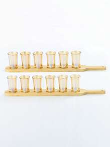 1 pièce Support à verres à téquila - Élégant plateau porte-verres en bambou pour liqueur - Cadeau pour les amateurs de téquila, plateau de service pour verres à liqueur, élégant plateau porte-verres, support en verre transparent pour les fêtes, les bars, les clubs, les cocktails (bois naturel), cadeau pour le père