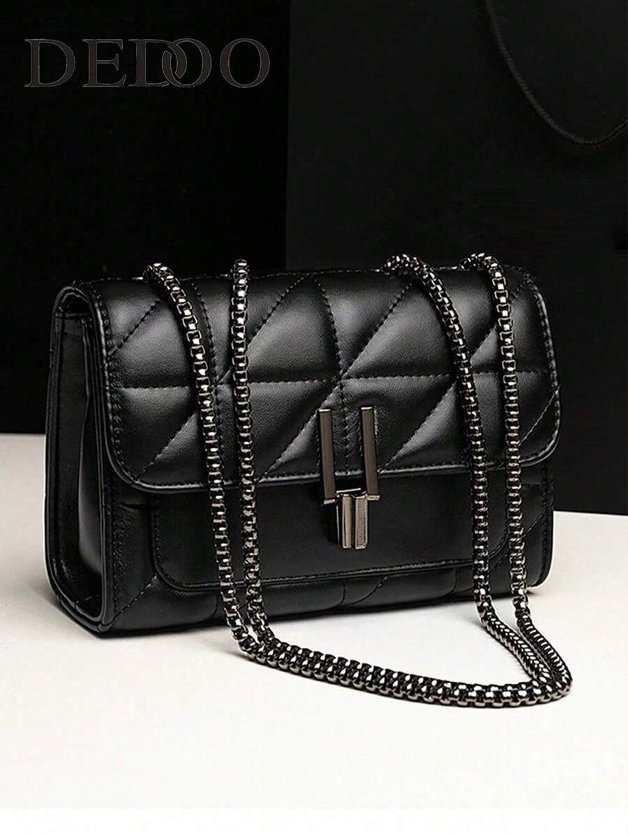 Dedoo Elegant Women's Shoulder Bag With Chain Strap, Quilted PU Leather Crossbody Bag, Luxury Simple Underarm Messenger Bag With Zipper Closure, Plaid Pattern, Hand Washable - Polyester Lined