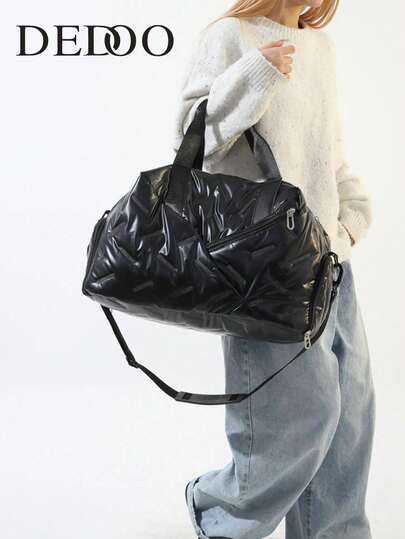 Dedoo 1个纯色涤纶手提袋，拉链封口，大容量旅行健身包，时尚简约设计，适合返校、旅行、健身、露营、邮轮、徒步旅行和各种场合，也是暑期学校和学校用品的理想选择。