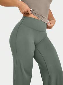 OQQ Yoga Pants Women High Waist Stretch Casual Soft Straight Leg Bottoms - 豆綠色 - 查看 5