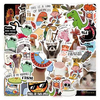 55pcs Funny Stickers, Cool Stickers, Cartoon Stickers, Humorous Stickers, Stickers, Waterproof Vinyl Stickers, Decorative Laptop Sticker Set, Skateboard Stickers, Water Bottle Stickers, Notebook Stickers